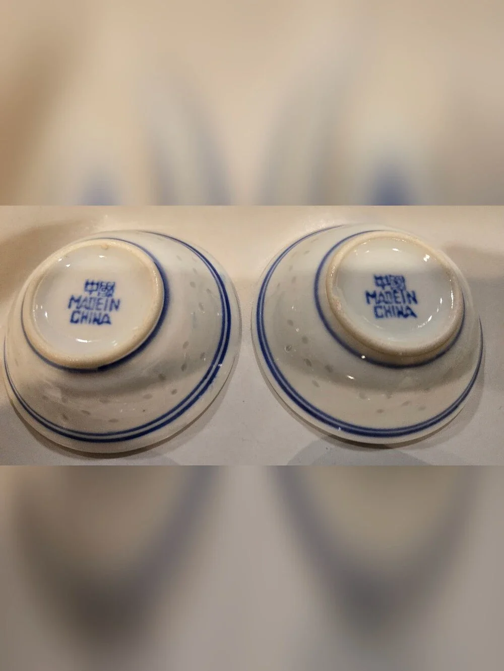 Blue and White Porcelain Soup Bowls with Matching Spoons - Set of 2